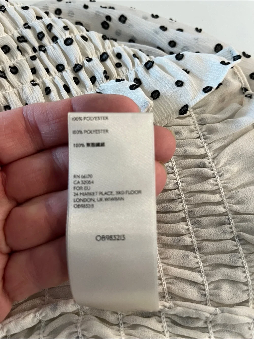 Anthropologie Lucia Cream with Black Polka Dot’s Wide Smocked Waist Top - Picture 10 of 10